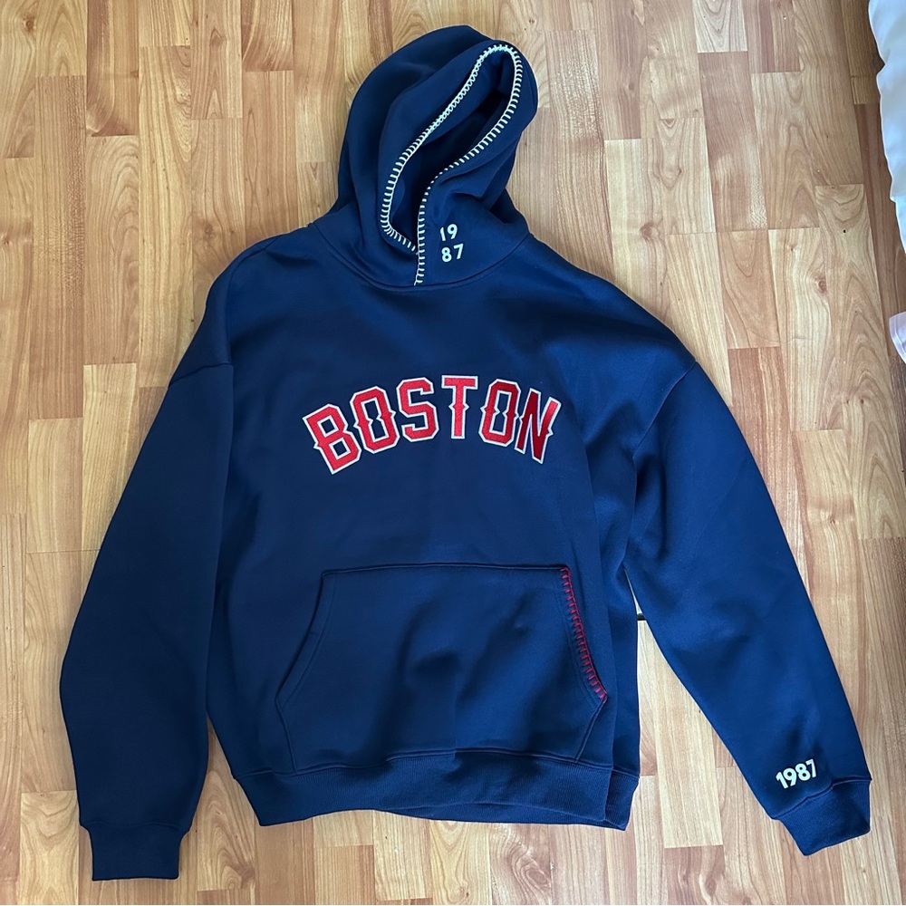 Boston Navy Sweatshirt with Red Accents
